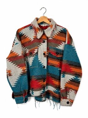 La Miel Women's Southwestern Jacket Shacket Fringe Size M Aztec Boho Festival